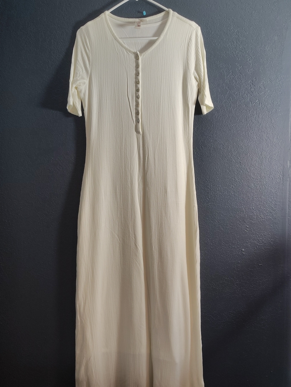 dolan Cream Ribbed Short-Sleeve Button-Front Maxi Dress
